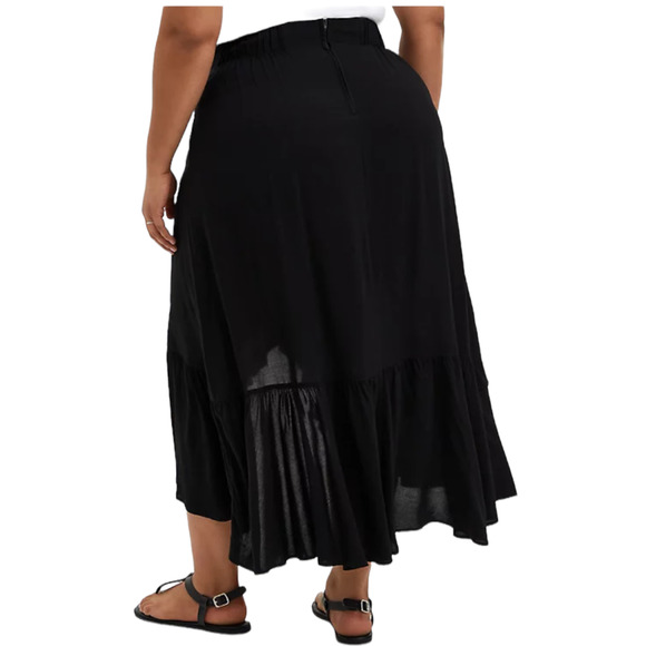 Torrid NWT Black Challis Ruffle Hem Hi-Lo Maxi Skirt Size 4X Zip Back Closure - Picture 3 of 9